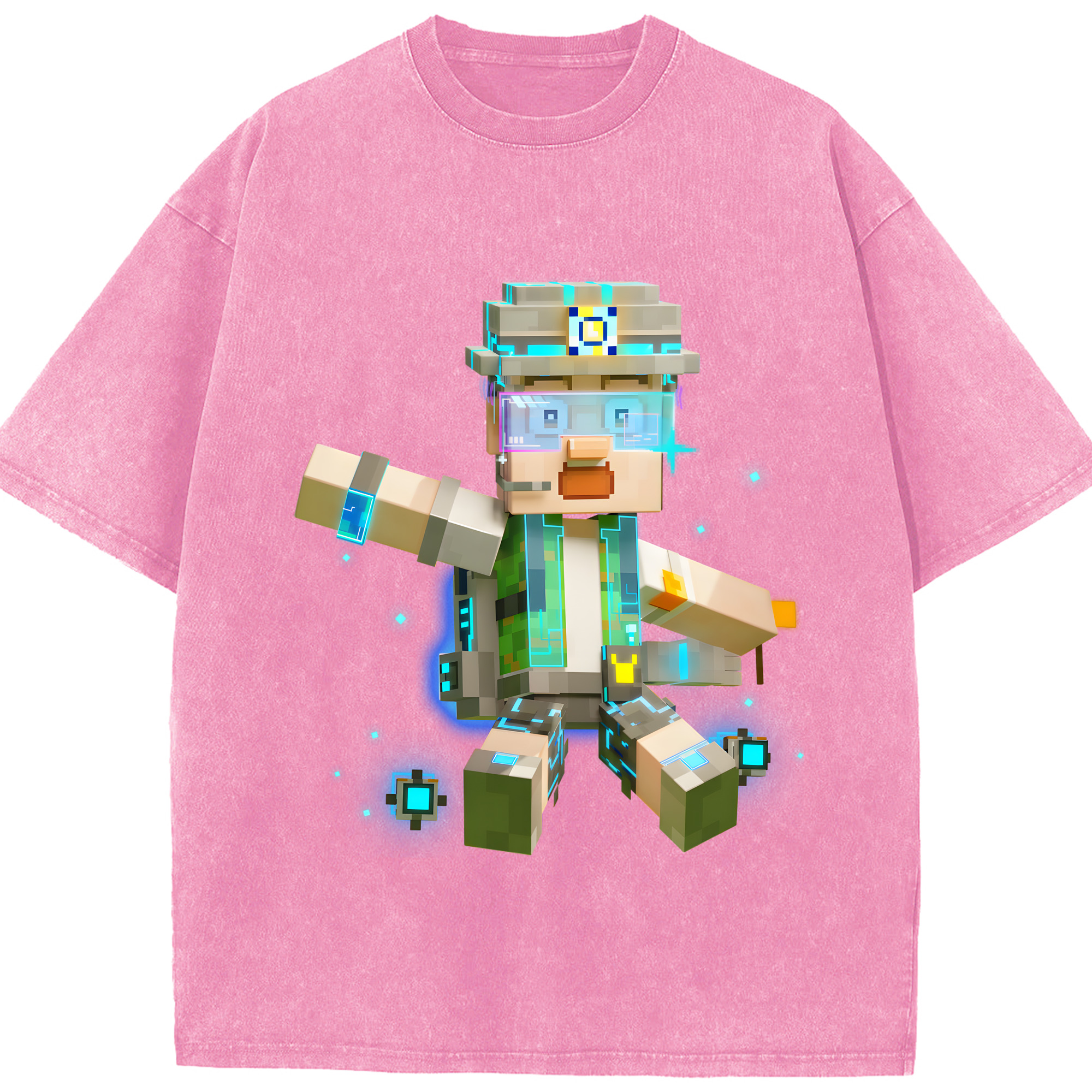 （画像用） マインクラフト ブロックの世界 Minecraft MC Block world 綿100% ヴィンテージ風 半袖Tシャツ（フロントプリント）